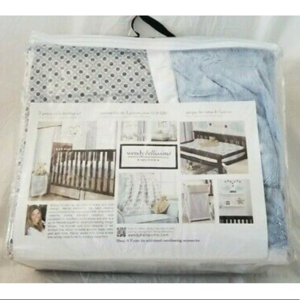 Wendy Bellissimo Snug Harbor Crib Bedding Set Baby Blue Grey New 3‎ Piece Whale